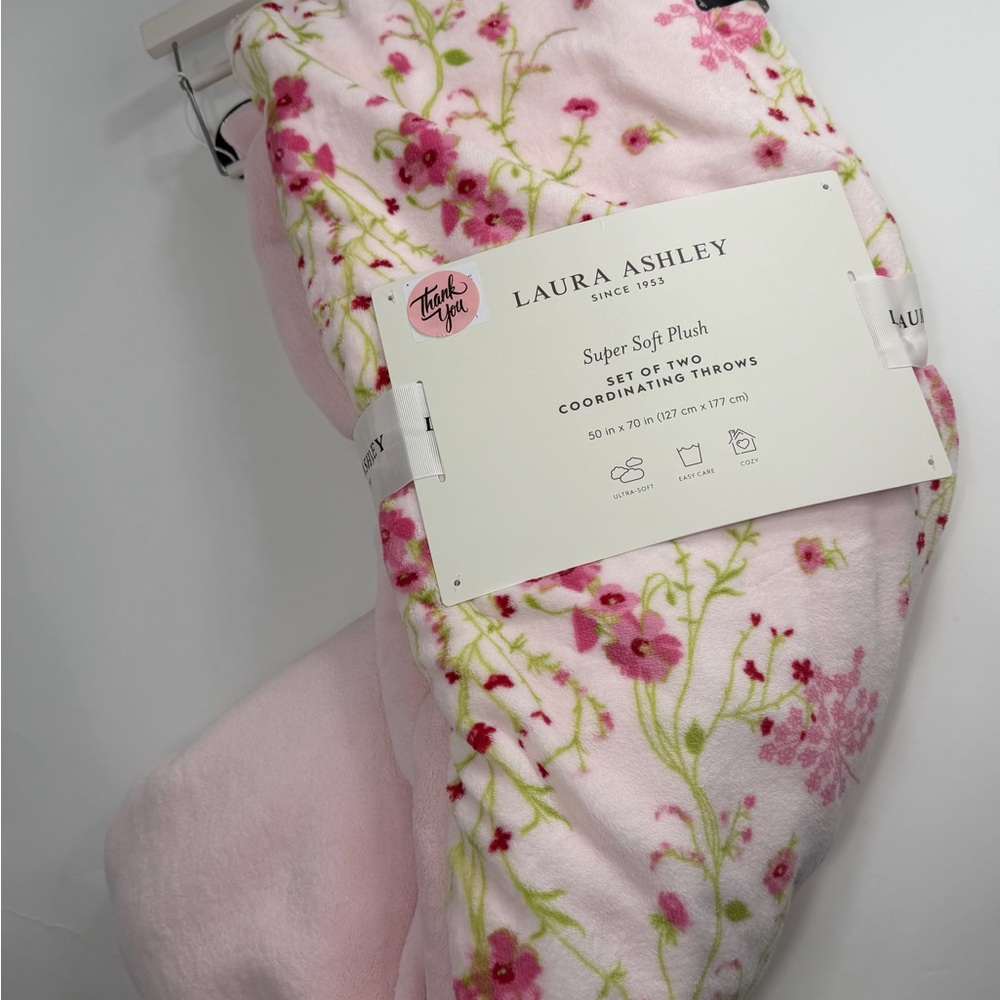 Laura Ashley Set of TWO Pink Plush Coordinating Throws ~ NWT ~ COQUETTE